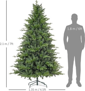 HOMCOM Artificial Christmas Tree with Metal Base - Hinged Branches - 135cm x 135cm x 210cm | TJ Hughes