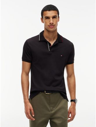 Tommy Hilfiger Mens Slim Fit Smooth Cotton Polo - Black - XL
