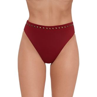 Steve Madden Studded High Cut Bikini Bottoms in Sangria at Nordstrom, Size X-Small
