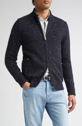 Eleventy Wool & Silk Blend Zip Cardigan in 11N New Blue at Nordstrom, Size X-Large