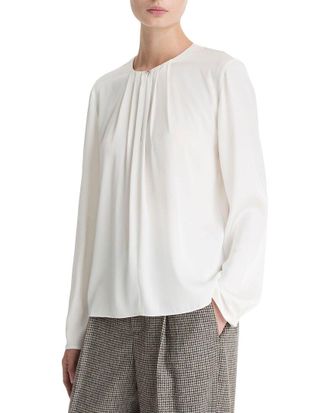 Vince Pleated Neck Silk-Blend Blouse