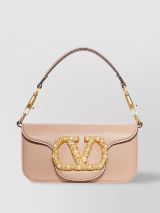 Valentino Garavani small leather shoulder bag with crystal and pearl embellishments