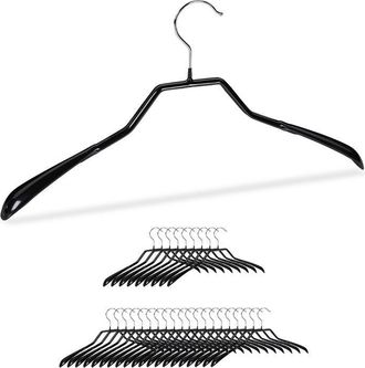 Relaxdays Grucce per Completi in Set da 30, Spalle Larghe, per Giacche, Antiscivolo, Stampelle Gommate, in Metallo, Nero - Relaxdays