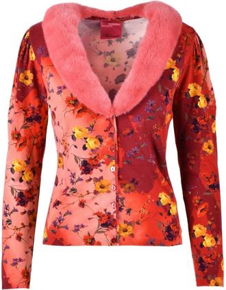 Blumarine Elegante Vest met Bontdetail - Dames - Vesten - Rood - S - Polyester - Truien & Vesten