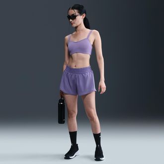 Nike Womens One Dri-FIT Mid-Rise 3 Brief-Lined Shorts in Purple | DX6010-527