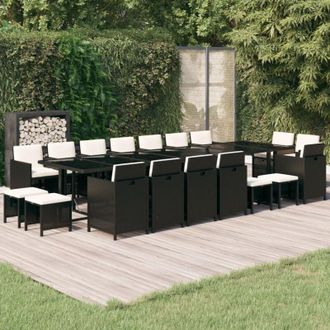vidaXL Set Comedor De Jard&iacute;n 19 Pzas Con Cojines Rat&aacute;n Sint&eacute;tico Negro Vidaxl