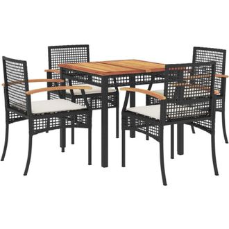 vidaXL Set De Muebles Jard&iacute;n 5 Pzas Con Cojines Rat&aacute;n Sint&eacute;tico Negro Vidaxl
