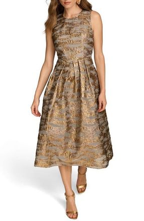 DKNY Metallic Jacquard Cocktail Midi Dress in Gilded at Nordstrom, Size 14