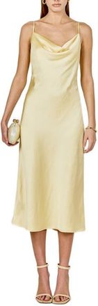 endless rose Satin Midi Dress in Lemon at Nordstrom, Size Medium