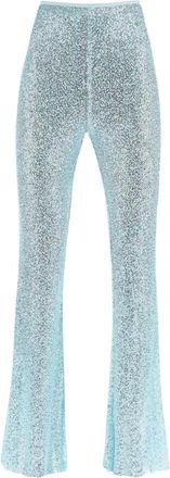 Self Portrait Pailletten Versierde Hoge Taille Wijde Broek - Dames - Wijde Broeken - Blauw - 2XS - Pailletten - Broeken