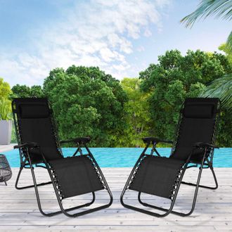 IDMarket Lote De 2 Sillones De Jard&iacute;n Reclinables Negros