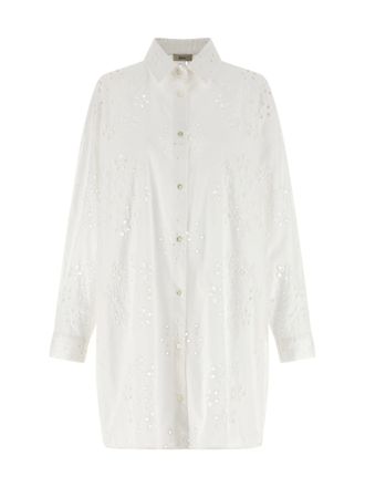 Herno White Raised Embroidery Cotton Shirt