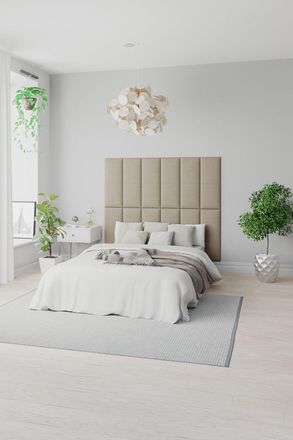 Aspire Home Accents EasyMount Wall Mounted Upholstered Panels, Modular DIY Headboard in Eire Linen Fabric (Pack of 4) in Natural