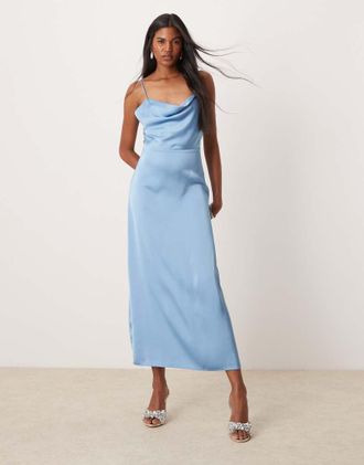Vila satin cowl neck maxi dress in blissful blue