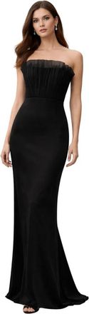 Simona Corsellini Lange Pliss&eacute; Bustier Avondjurk - Dames - Avondkleed - Zwart - L - Polyester - Kleedjes