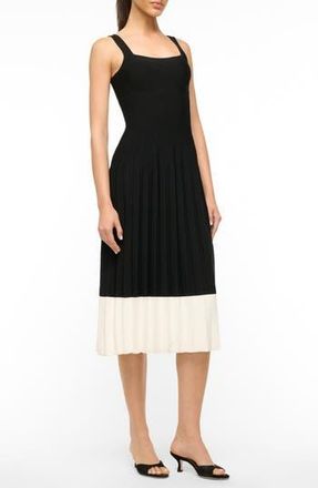 Staud Ellison Pleated Rib Midi Dress in Black/Ivory at Nordstrom Rack, Size X-Large