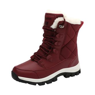 Generic Womens Snow Boots Winter Water-Resistant Faux Fur Lined Warm Outdoor Lace Up Mid-Calf Bootiesep Tread Rubber Sole for Cold Weather (1-Red, 4.5)