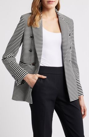 Anne Klein Stripe Knit Blazer in Anne Black/White Dove at Nordstrom, Size X-Small