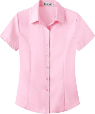 Generic Work Shirts Women Ladies Summer Short Sleeve Tailored Oxford Dress Shirt Stretch Smart Casual Business Office Shirts Formal Dress Shirts Regular fit B