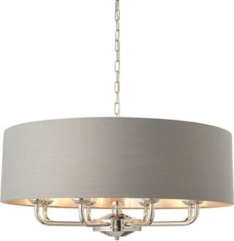 Endon Lighting Single Shade Pendant Light Bright Nickel Plate, Charcoal Fabric