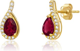 MAX + STONE 14k Yellow or White Gold Gemstone Pear Shape Drop Stud with Diamonds Accents