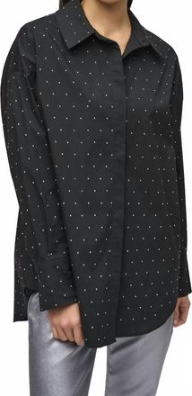 Joseph Ribkoff Stretch Cotton Blouse With Rhinestones In Black