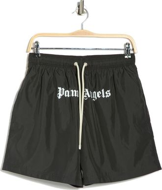 Palm Angels Logo Swim Shorts in Black White at Nordstrom Rack, Size X-Small