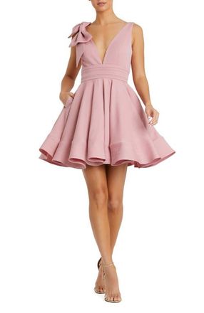 Mac Duggal Plunging V Neck Bow Detail Mini Dress in Rose at Nordstrom, Size 12