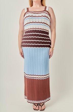 English Factory Wavy Crochet Midi Dress in Brown Multi at Nordstrom, Size 3X