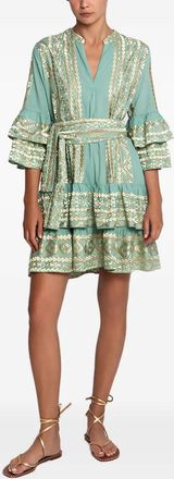 Greek Archaic Kori ruffled belted mini dress - Green