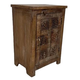 Wanderlust Deco Mesita De Noche De Madera Acabado Artesanal Marr&oacute;n 50x36x71h Cm
