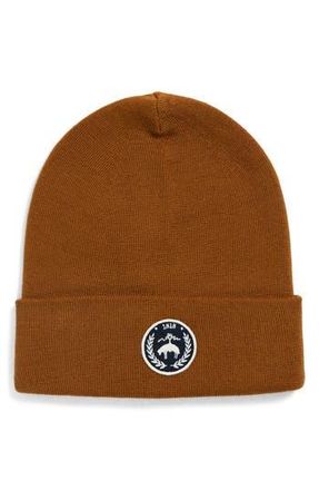 Brooks Brothers Wool Blend Patch Cuffed Beanie in Vicuna at Nordstrom Rack
