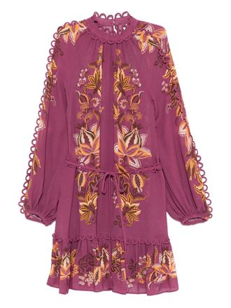 Farm Rio ruffled floral mini dress - women - Viscose/Viscose - M - Pink
