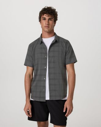 Vuori Clothing Short Sleeve Plaid Button Down Shirt | Dark Pewter | Medium