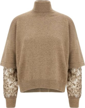 Brunello Cucinelli Maglione con paillettes a collo alto - Marrone