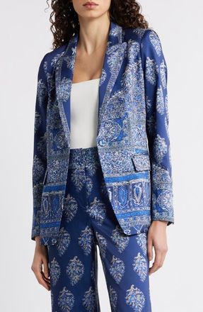 Kobi Halperin Maeve Mixed Paisley Print Satin Jacket in Indigo Multi at Nordstrom, Size X-Large
