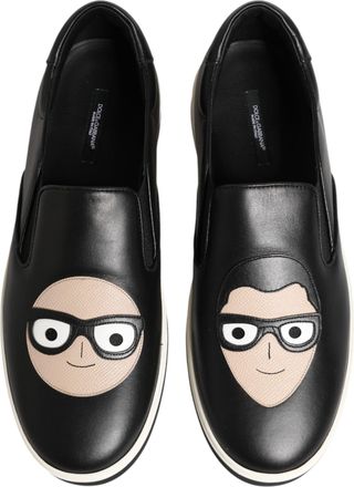 Dolce & Gabbana Mens Black Leather Signature Figures Sneakers Shoes