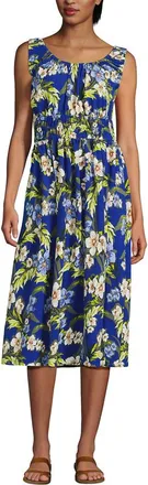 Lands End Sleeveless Poplin Smocked Midi Dress in Paradise Blue Tossed Floral at Nordstrom, Size X-Small P