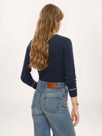 Chlo&eacute; Colorblock Ribbed Sweatshirt - Navy