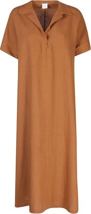 Eleventy Womens Long Terracotta Linen Dress - Brown - Size EU 38 (Womens)