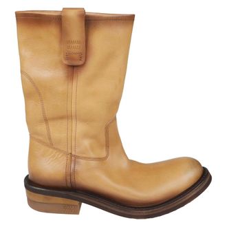 Miu Miu Foule Leather Booties - female - Miu Miu - High Boots - Brown - 6 UK - Shoes
