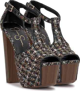 Jessica Simpson Womens Jessica Simpson Dany Sandals Black Tweed Ankle Strap Platform GAL1136