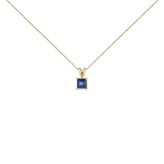 House of Brilliance 14K Yellow Gold 5x5 MM Square Shaped Blue Sapphire Solitaire Pendant Necklace