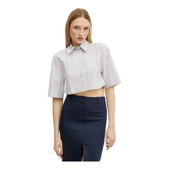 Patrizia Pepe Overhemden, Dames, Grijs, M, Katoen, Cropped Katoenen Shirt