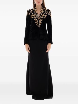 Dina Melwani embroidered velvet maxi dress - Black