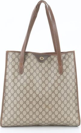 Gucci Beige Leather Coated Canvas Shoulder Bag Tote Bag (Pre-Owned)