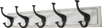 Biscottini International Perchero Para Colgar De Madera Maciza Y Hierro Forjado Acabado A La Mano Con Efecto Blanco Envejecido 76x13x22 Cm