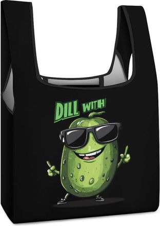 Generic Dill With It Funny Pickle Shopping Bag Reusable Grocery Tote Bag Foldable Handbag for Travel Picnic