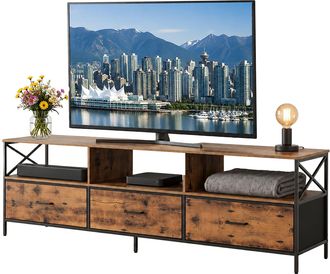 Relaxdays Relaxdays Mueble Tv Bajo Negro Con Cajones De Tela, Mdf Y Metal, Para Multimedia, 50 X 170 X 40 Cm