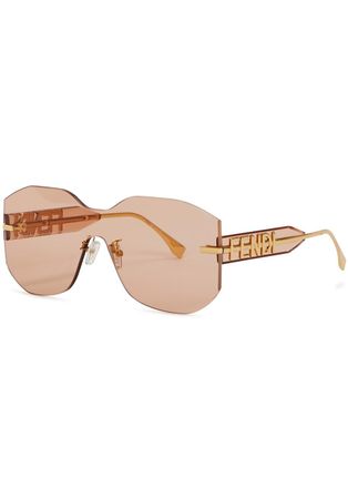 Fendi Fendigraphy Rimless Shield Sunglasses, Sunglasses, Rimless Frame - Gold